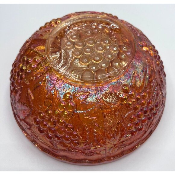 Antique Fenton Marigold Iridescent Carnival Glass Bowl With Grape & Leaf Design - Picture 8 of 12